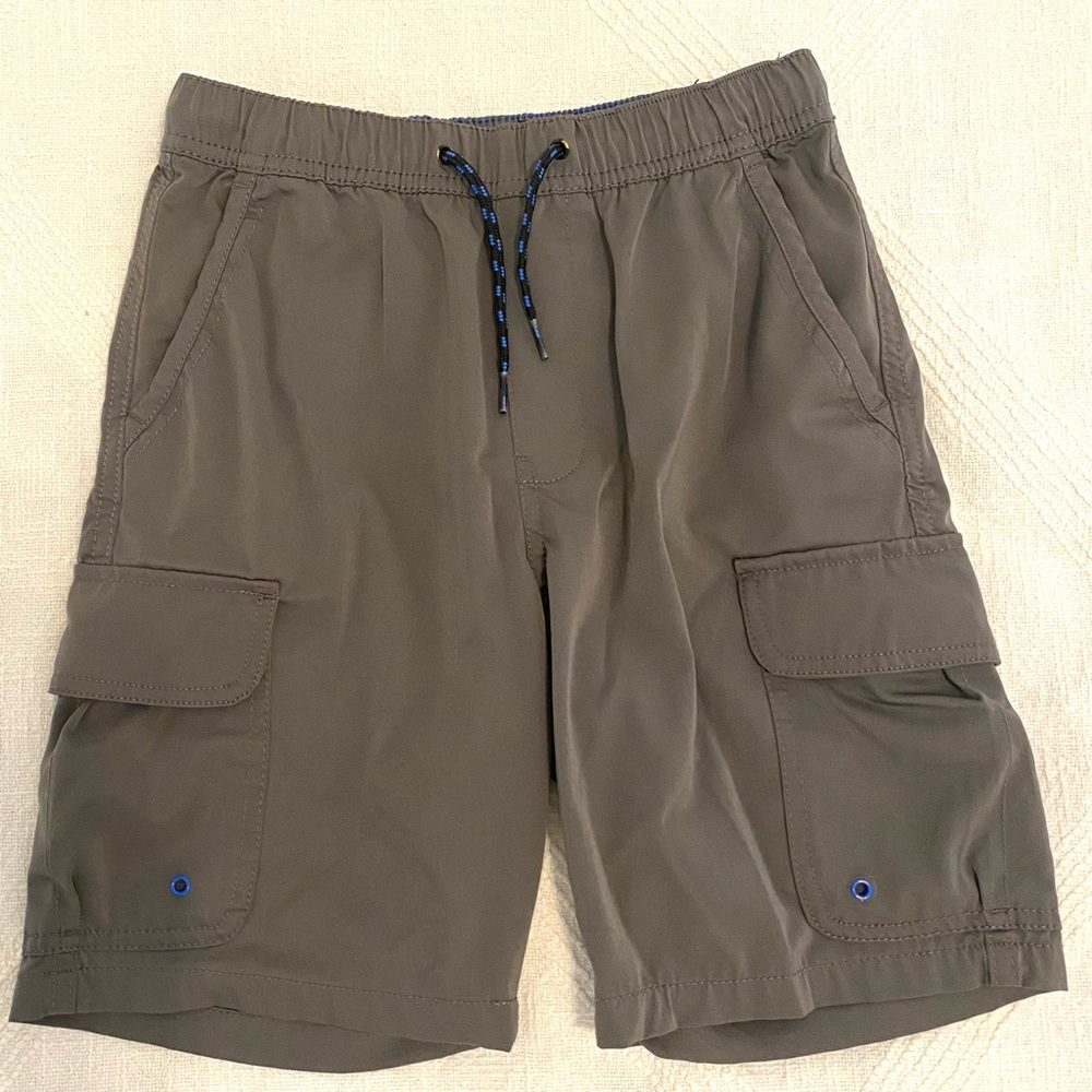 💙 Iron Co Lightweight Cargo Grey Shorts Sz 10-12 Elastic Waist 6 Pockets